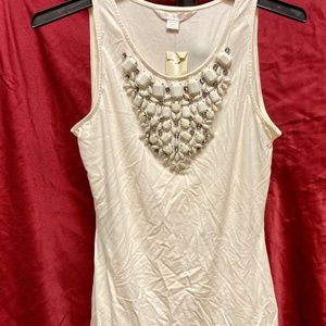 Boston Proper White Tank with Jewel Accents